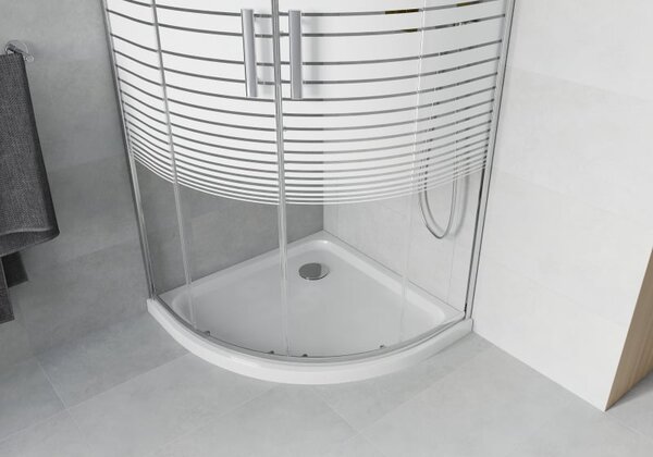 Mexen Rio sprchový kout půlkruhový 80 x 80 cm, bílé pruhy, chrom + vanička Flat, bílá - 863-080-080-01-20-4110