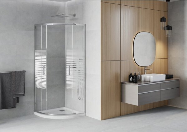 Mexen Rio sprchový kout půlkruhový 80 x 80 cm, bílé pruhy, chrom + vanička Flat, bílá - 863-080-080-01-20-4110
