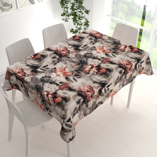 Biante Dekorační obdélníkový ubrus Parma PM-111 Cihlově červené květy na kouřově šedohnědém 50x100 cm