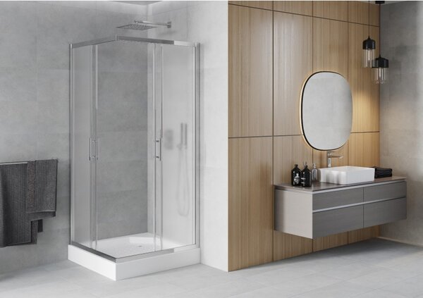 Mexen Rio Čtvercová sprchová kabina 90 x 90 cm, matná, chrom + vanička, bílá - 860-090-090-01-30-4510