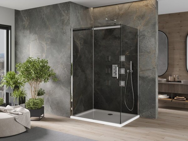 Mexen Omega posuvná sprchová kabina 100 x 90 cm, grafit, chrom + vanička Flat, bílá - 825-100-090-01-40-4010