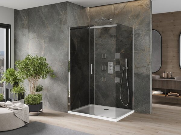 Mexen Omega posuvná sprchová kabina 100 x 90 cm, grafit, chrom + vanička Flat, bílá - 825-100-090-01-40-4010