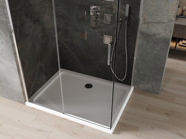 Mexen Omega posuvná sprchová kabina 100 x 90 cm, grafit, chrom + vanička Flat, bílá - 825-100-090-01-40-4010