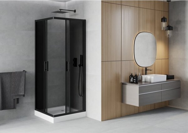Mexen Rio čtvercový sprchový kout 70 x 70 cm, grafit, černý + sprchová vanička, bílá - 860-070-070-70-40-4510