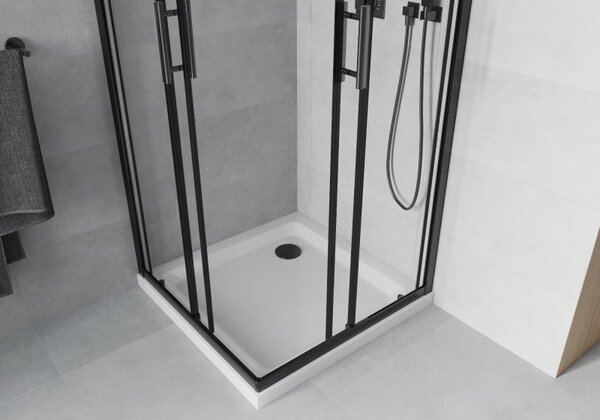 Mexen Rio čtvercová sprchová kabina 70 x 70 cm, transparentní, černá + vanička Flat, bílá - 860-070-070-70-00-4010B
