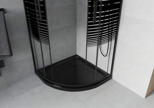 Mexen Rio sprchový kout půlkruhový 80 x 80 cm, černé pruhy, černý + vanička Flat, černá - 863-080-080-70-20-4170B