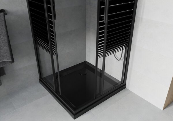 Mexen Rio čtvercový sprchový kout 70 x 70 cm, černé pruhy, černý + vanička Flat, černá - 860-070-070-70-20-4070B