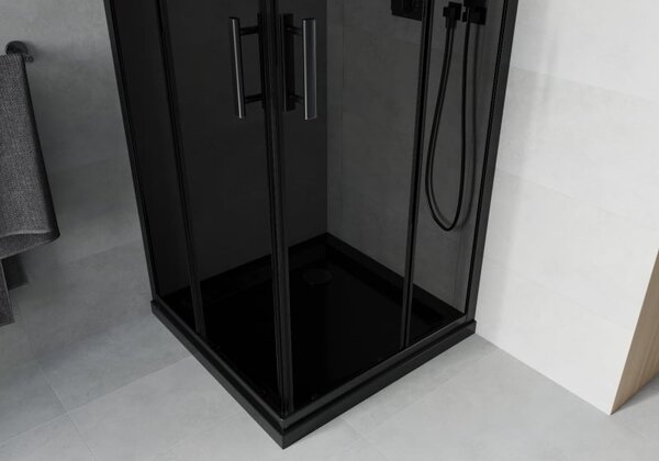 Mexen Rio čtvercový sprchový kout 80 x 80 cm, grafit, černý + vanička Flat, černá - 860-080-080-70-40-4070B