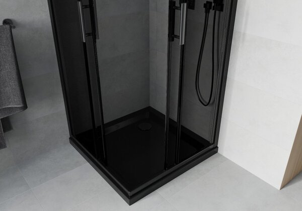 Mexen Rio čtvercový sprchový kout 80 x 80 cm, grafit, černý + vanička Flat, černá - 860-080-080-70-40-4070B