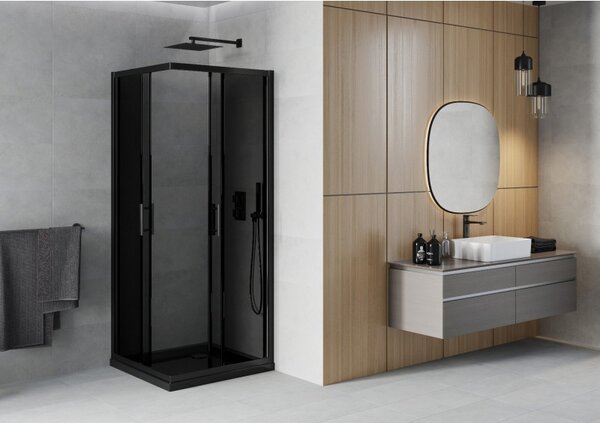 Mexen Rio čtvercový sprchový kout 80 x 80 cm, grafit, černý + vanička Flat, černá - 860-080-080-70-40-4070B