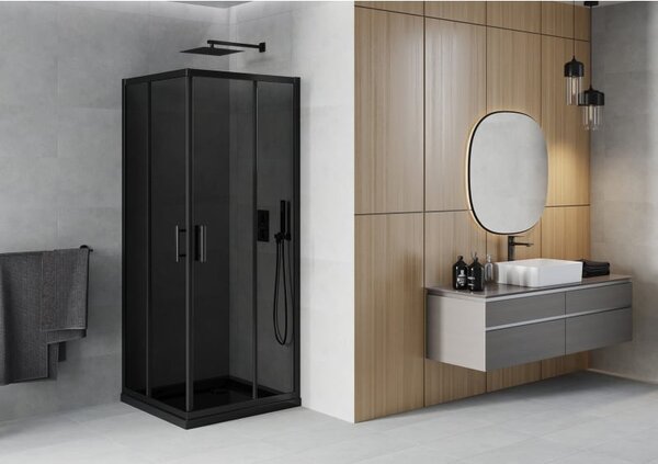 Mexen Rio čtvercový sprchový kout 80 x 80 cm, grafit, černý + vanička Flat, černá - 860-080-080-70-40-4070B