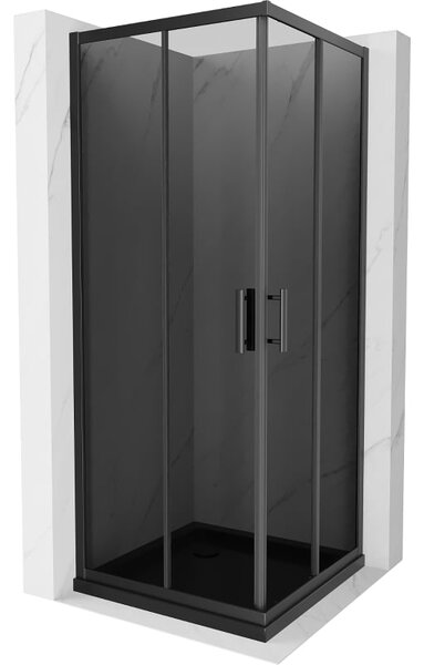 Mexen Rio čtvercový sprchový kout 80 x 80 cm, grafit, černý + vanička Flat, černá - 860-080-080-70-40-4070B