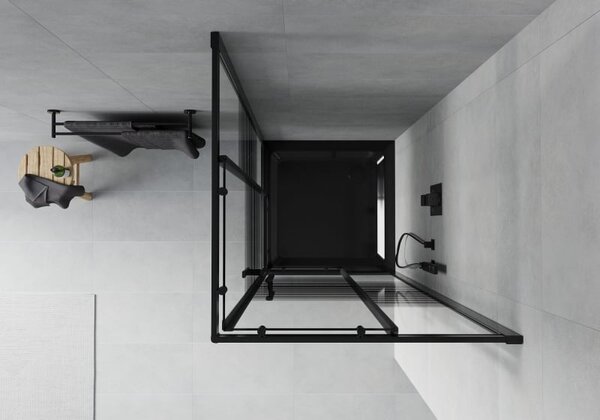 Mexen Rio čtvercový sprchový kout 70 x 70 cm, černé pruhy, černý + vanička Flat, černá - 860-070-070-70-20-4070B