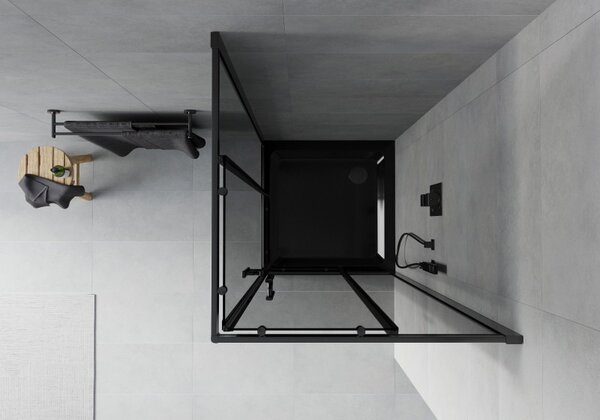 Mexen Rio čtvercový sprchový kout 80 x 80 cm, grafit, černý + vanička Flat, černá - 860-080-080-70-40-4070B