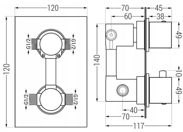Mexen Cube DR02 vestavěná sprchová sada s dešťovou hlavicí 25 cm, černá - 77502DR0225-70