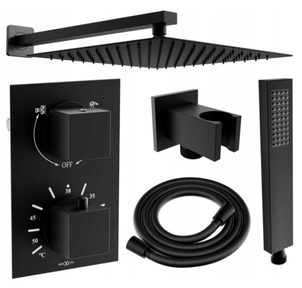 Mexen Cube DR02 vestavěná sprchová sada s dešťovou hlavicí 25 cm, černá - 77502DR0225-70