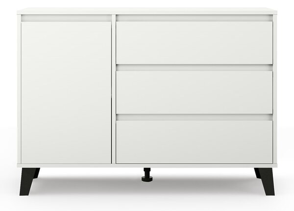 VBChome Komoda s 1 dvířky a 3 zásuvkami 110 x 39 x 78 cm Bílá Bezúchytková komoda Víceúčelová skříňka do předsíně Ložnice Obývací pokoj Dětský pokoj Moderní