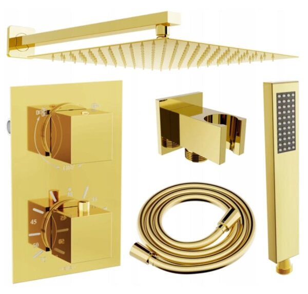 Mexen Cube DR02 podomítková sprchová sada s dešťovou hlavicí 25 cm, zlatá - 77502DR0225-50
