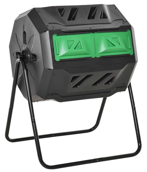 Outsunny Kompostér 160L, 71cm x 65cm x 96cm Rotující Rychlý Kompostér z Plastu, Thermokompostér se 2 Komorami pro Organický a Zahradní Odpad, Černý |