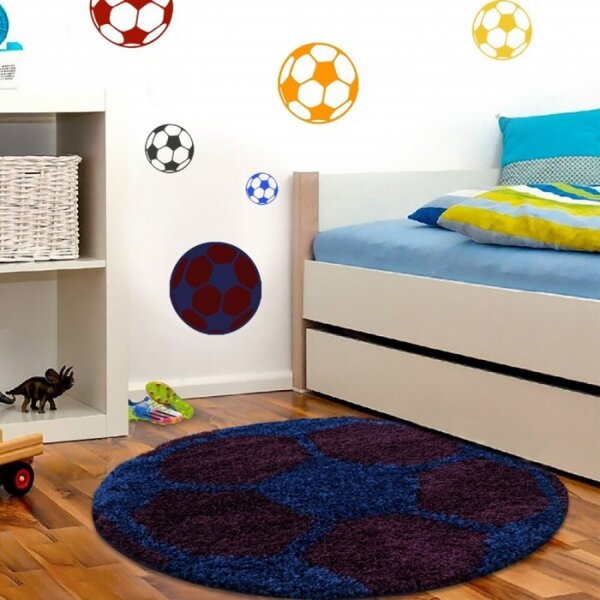 Dětský koberec Fun shaggy 6001 navy kulatý 100 cm průměr kulatý 100 cm průměr