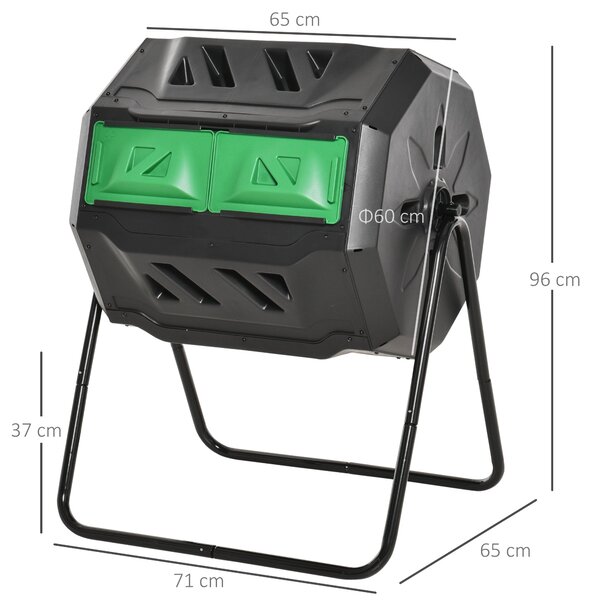 Outsunny Kompostér 160L, 71cm x 65cm x 96cm Rotující Rychlý Kompostér z Plastu, Thermokompostér se 2 Komorami pro Organický a Zahradní Odpad, Černý |