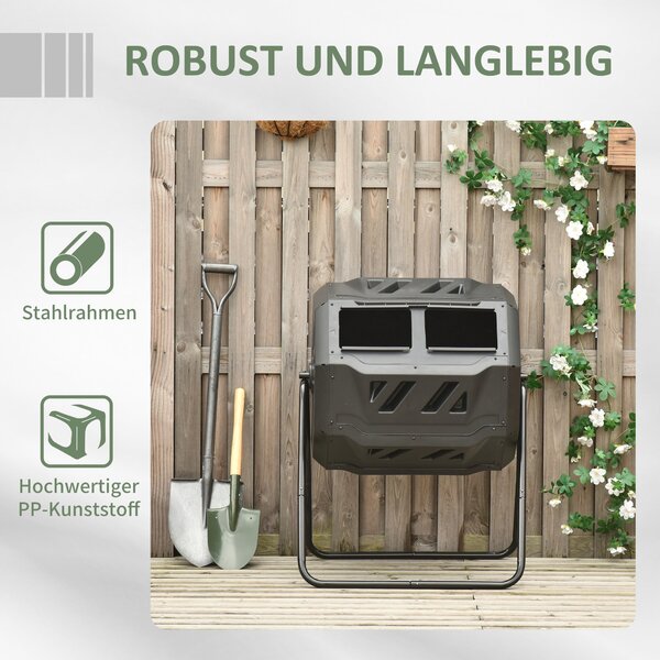 Outsunny Kompostér 160L, 71cm x 65cm x 96cm Rotující Rychlý Kompostér z Plastu, Thermokompostér se 2 Komorami pro Organický a Zahradní Odpad, Černý |