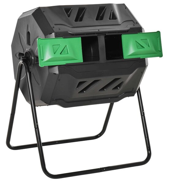 Outsunny Kompostér 160L, 71cm x 65cm x 96cm Rotující Rychlý Kompostér z Plastu, Thermokompostér se 2 Komorami pro Organický a Zahradní Odpad, Černý |