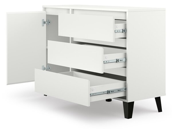 VBChome Komoda s 1 dvířky a 3 zásuvkami 110 x 39 x 78 cm Bílá Bezúchytková komoda Víceúčelová skříňka do předsíně Ložnice Obývací pokoj Dětský pokoj Moderní