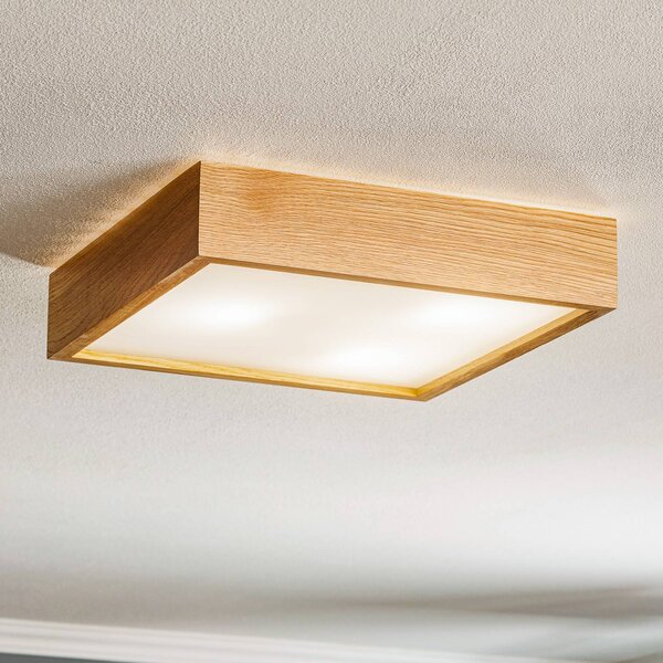 TEMAR LIGHTING Stropní světlo Quatro DR s dřevěným rámem, 38,5cm, stmívatelný, Světlé dřevo, Obývací pokoj / jídelna, Dřevo, Moderní