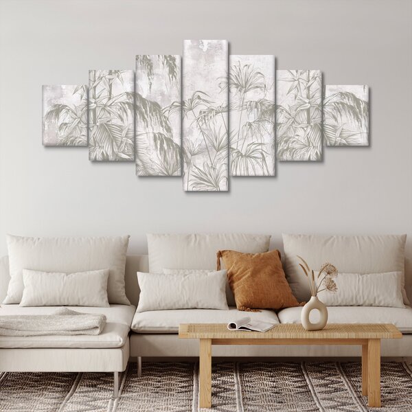Obraz - Tropické rostliny na zdi v šedé (210x100 cm)