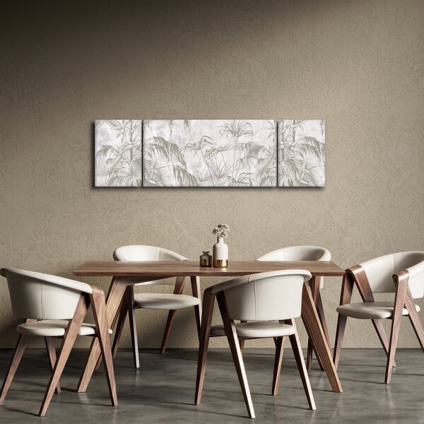 Obraz - Tropické rostliny na zdi v šedé (170x50 cm)