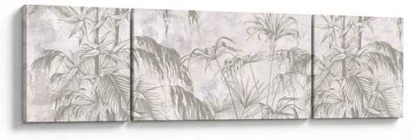 Obraz - Tropické rostliny na zdi v šedé (170x50 cm)