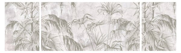 Obraz - Tropické rostliny na zdi v šedé (170x50 cm)