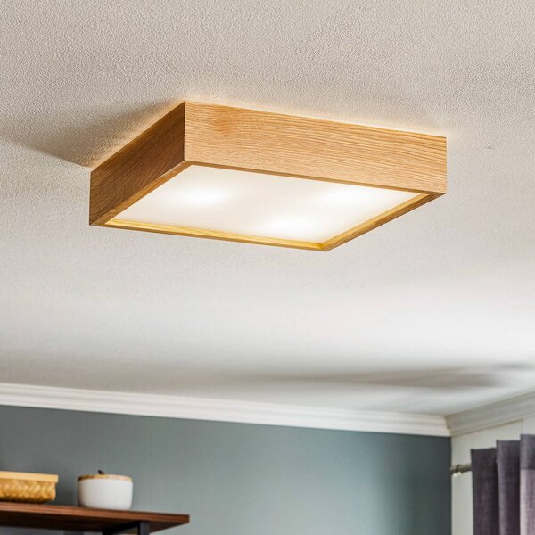 TEMAR LIGHTING Stropní světlo Quatro DR s dřevěným rámem, 38,5cm, stmívatelný, Světlé dřevo, Obývací pokoj / jídelna, Dřevo, Moderní