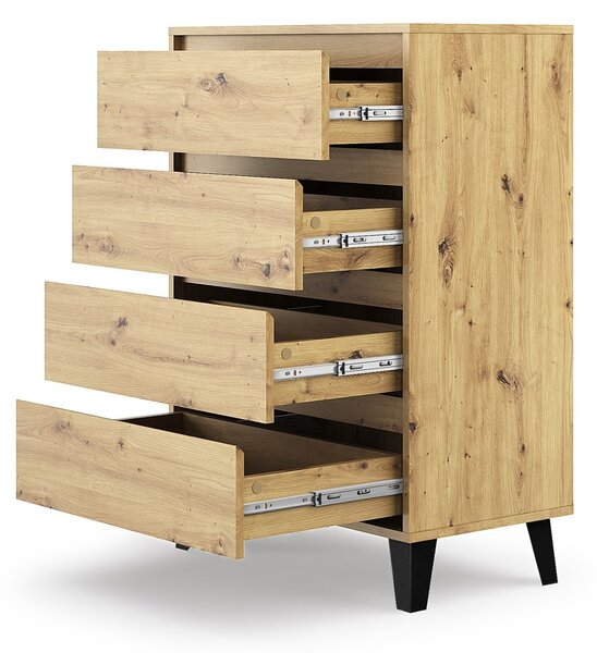 VBChome Komoda se 4 zásuvkami 70 x 39 x 99 cm Komoda bez úchytek Artisan Víceúčelová skříňka do předsíně Ložnice Obývací pokoj Dětský pokoj moderní