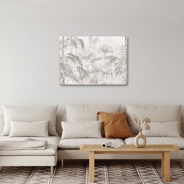 Obraz - Tropické rostliny na zdi v šedé (70x50 cm)