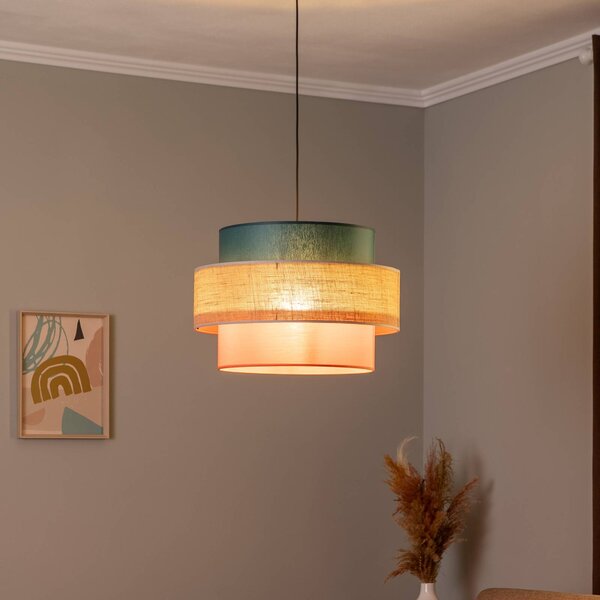 TK Lighting Závěsná lampa Trio, jutové stínidlo, petrolejová/přírodní hnědá/oranžová Ø, stmívatelný, Vícebarevná, Obývací pokoj / jídelna, Textil / tkanina / hedvábí