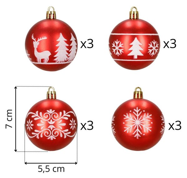 Vánoční baňky červené mix - 6cm sada 12ks, vánoční ozdoby