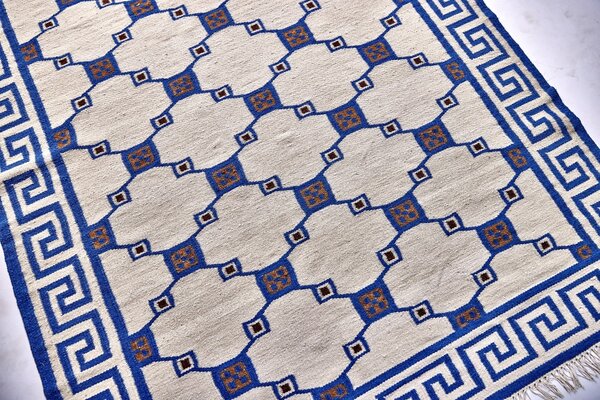 Diamond Carpets India, Ručně vázaný kusový koberec Geo DESP P82 Silver Blue, 80x150, modrá, chodba / předsíň