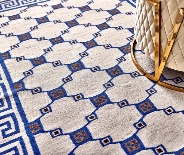 Diamond Carpets India, Ručně vázaný kusový koberec Geo DESP P82 Silver Blue, 80x150, modrá, chodba / předsíň