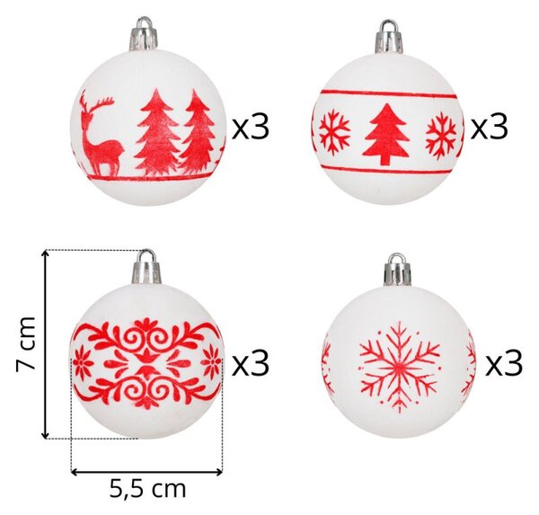 Vánoční baňky bílé mix - 6cm sada 12ks, vánoční ozdoby