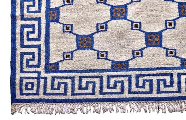 Diamond Carpets India, Ručně vázaný kusový koberec Geo DESP P82 Silver Blue, 80x150, modrá, chodba / předsíň