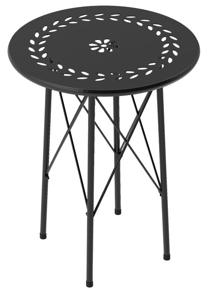 Zahradní stůl Outsunny Ø40 x 50 cm, odolný ocelový stůl na terasu s designem květin a ochrannými nožkami, kulatý jídelní stůl na venkovní použití, cam