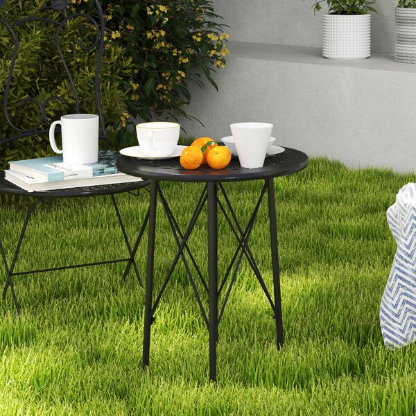 Zahradní stůl Outsunny Ø40 x 50 cm, odolný ocelový stůl na terasu s designem květin a ochrannými nožkami, kulatý jídelní stůl na venkovní použití, cam