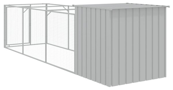Psí bouda s výběhem světle šedá 110x405x110 cm pozinkovaná ocel 3189084