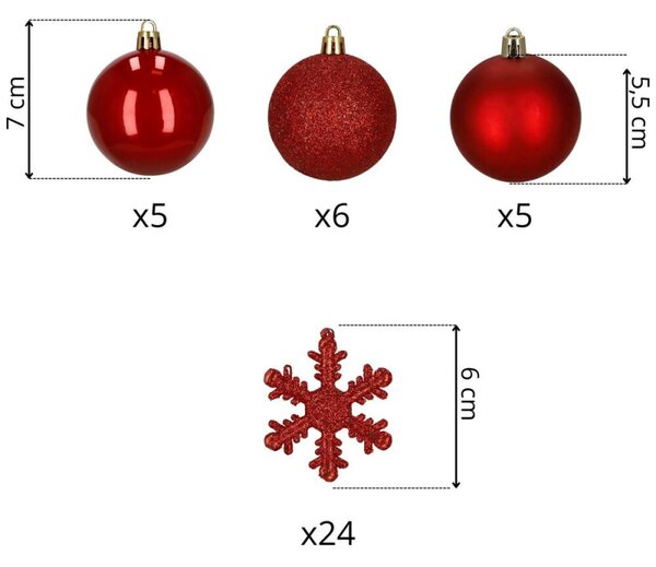 Vánoční baňky červené mix - 7cm sada 24ks, vánoční ozdoby