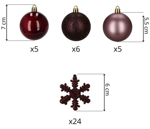 Vánoční baňky fialové mix - 7cm sada 24ks, vánoční ozdoby