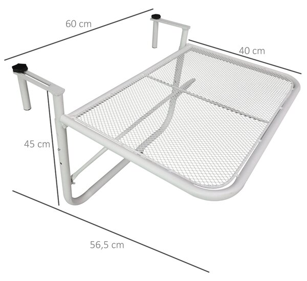Outsunny Závěsný Stůl na Balkon 3 Úrovně Nastavitelný Závěsný Stůl z Kovového Materiálu Odolný Vůči Počasí, Boční Stůl pro Balkonový Zábradlí 60 x 56