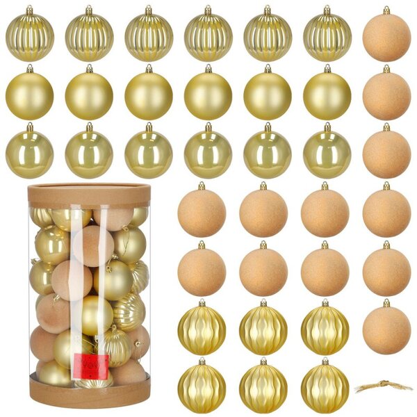 Vánoční baňky zlaté mix - 8cm sada 36ks, vánoční ozdoby