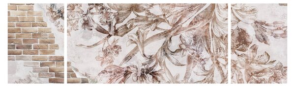 Obraz - Květinová freska na cihlové zdi (170x50 cm)
